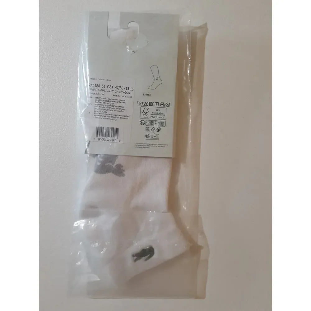 Lacoste Unisex Short Cotton Sport Socks, X-Large, White/Grey Chine 13-16